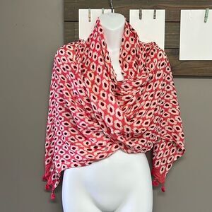 Kate Spade New York Pink Cream Red Viscose Abstract Fashion Scarf 2017 83”, 22”